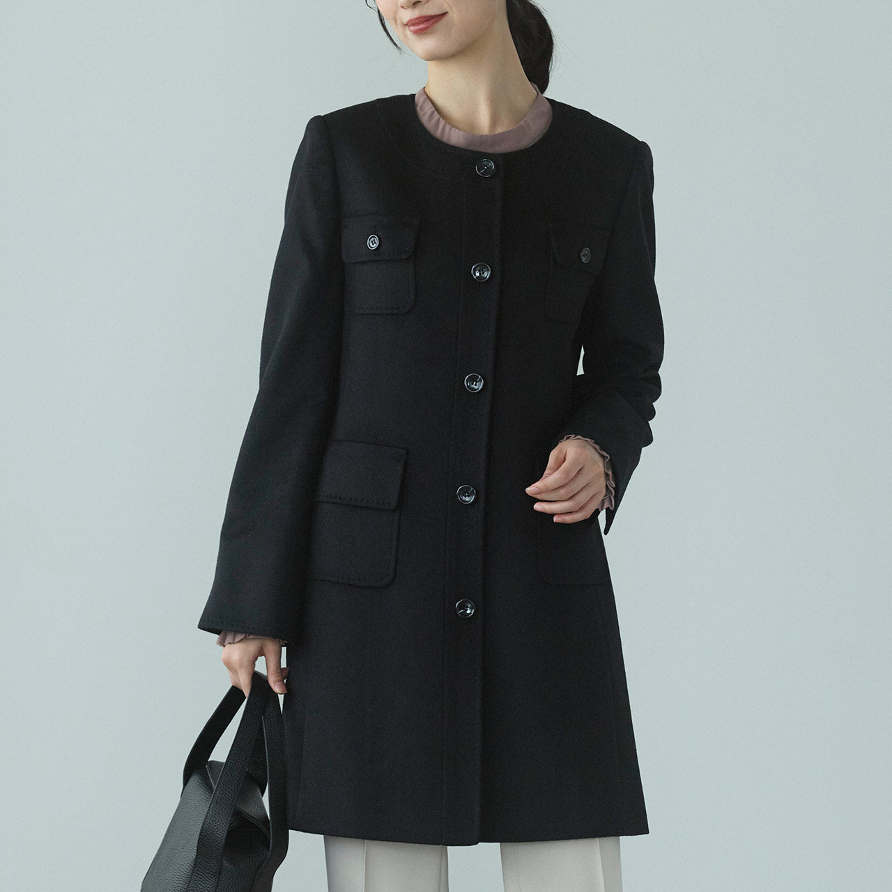 フィローモ Filomo [Filomo] カシミヤコート ノーカラー Aライン レディース （ブラック） ブラック