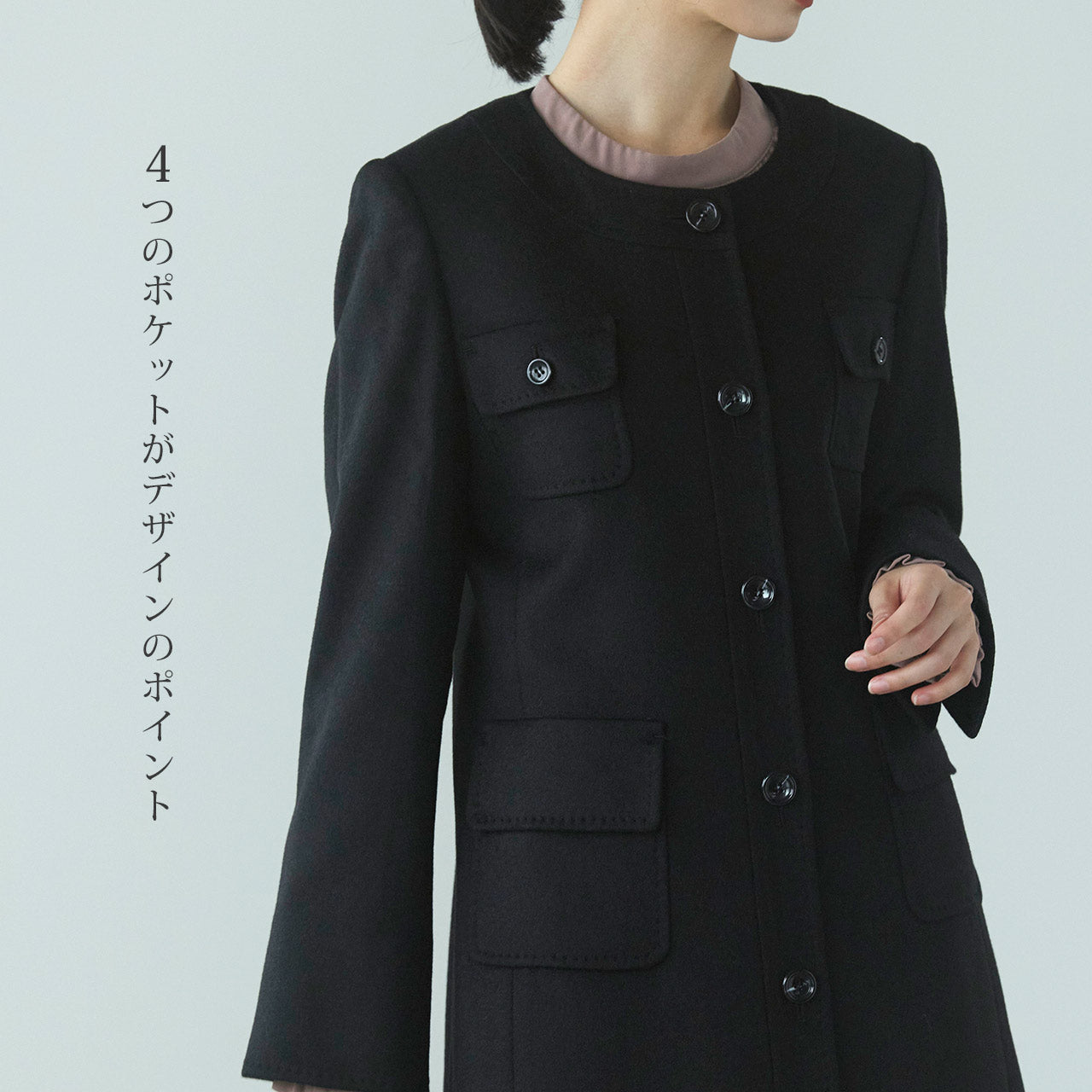 フィローモ Filomo [Filomo] カシミヤコート ノーカラー Aライン レディース （ブラック） ブラック