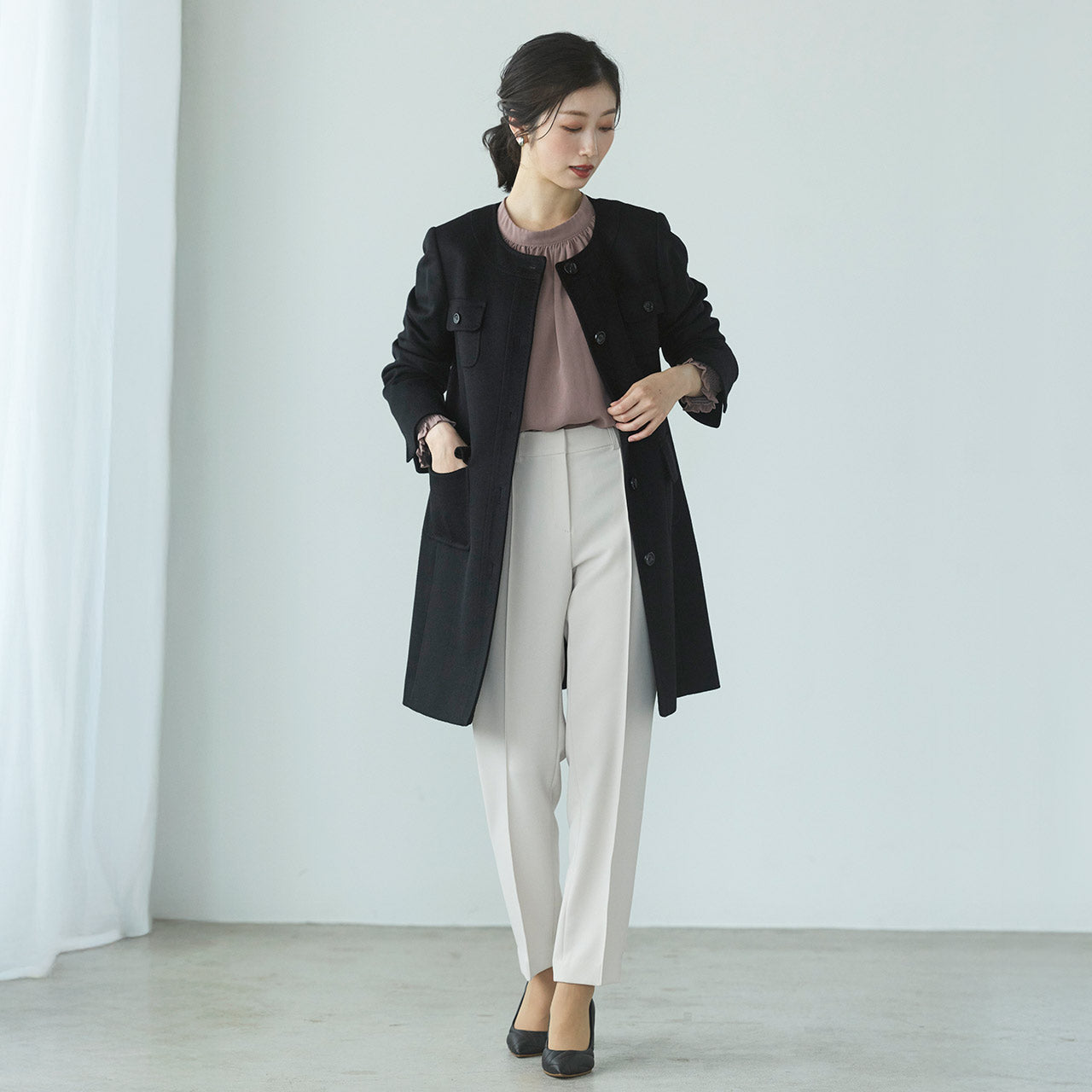 フィローモ Filomo [Filomo] カシミヤコート ノーカラー Aライン レディース （ブラック） ブラック