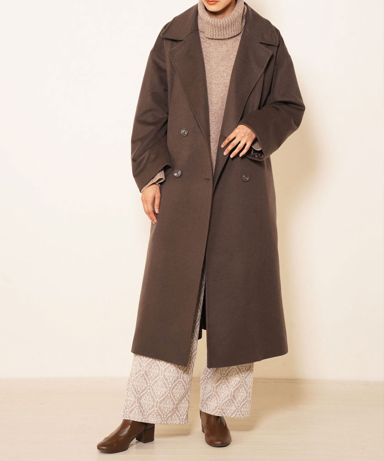 フィローモ Filomo [Filomo]カシミヤブレンドウールダブルチェスターコート,ブラウン