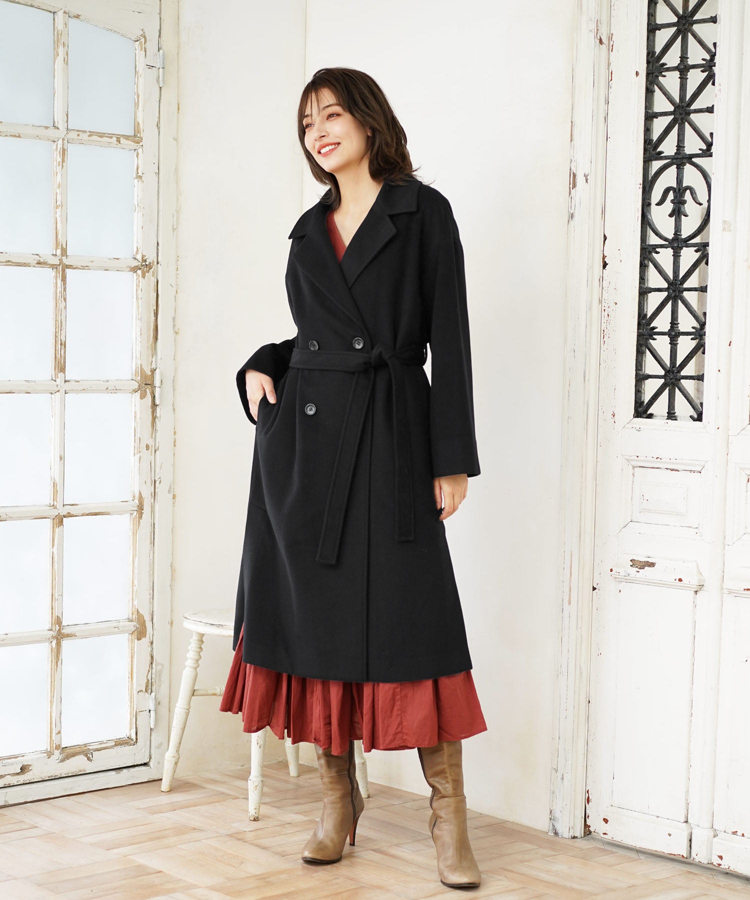 フィローモ Filomo [Filomo]カシミヤブレンドウールダブルチェスターコート,ブラック