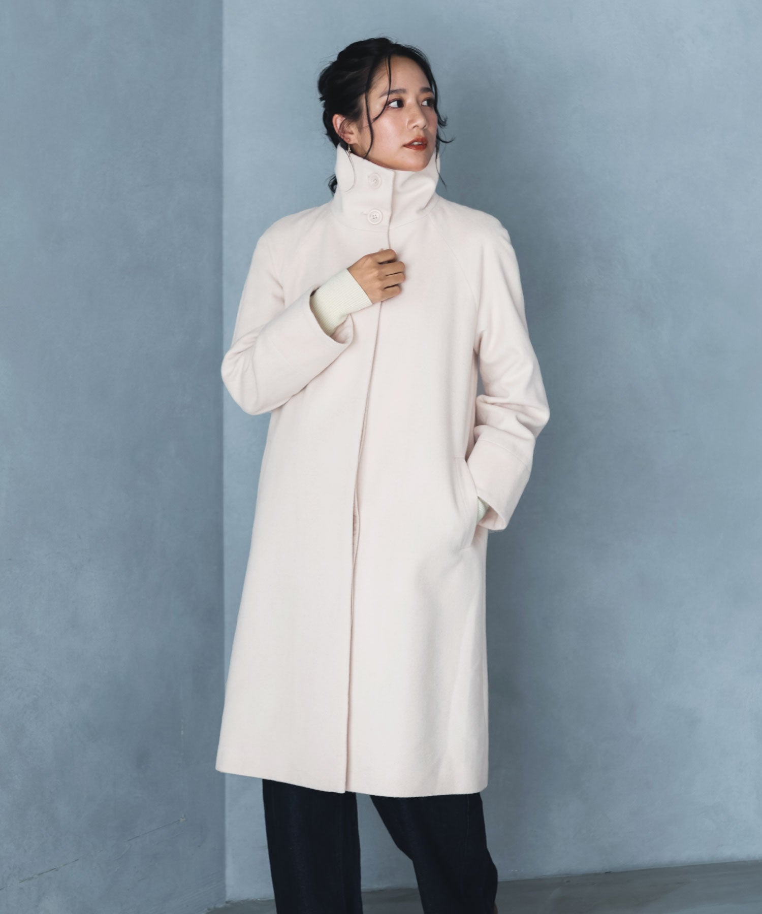 フィローモ Filomo [Filomo]スタンドカラーコートロングカシミヤ&ウール,アイボリー