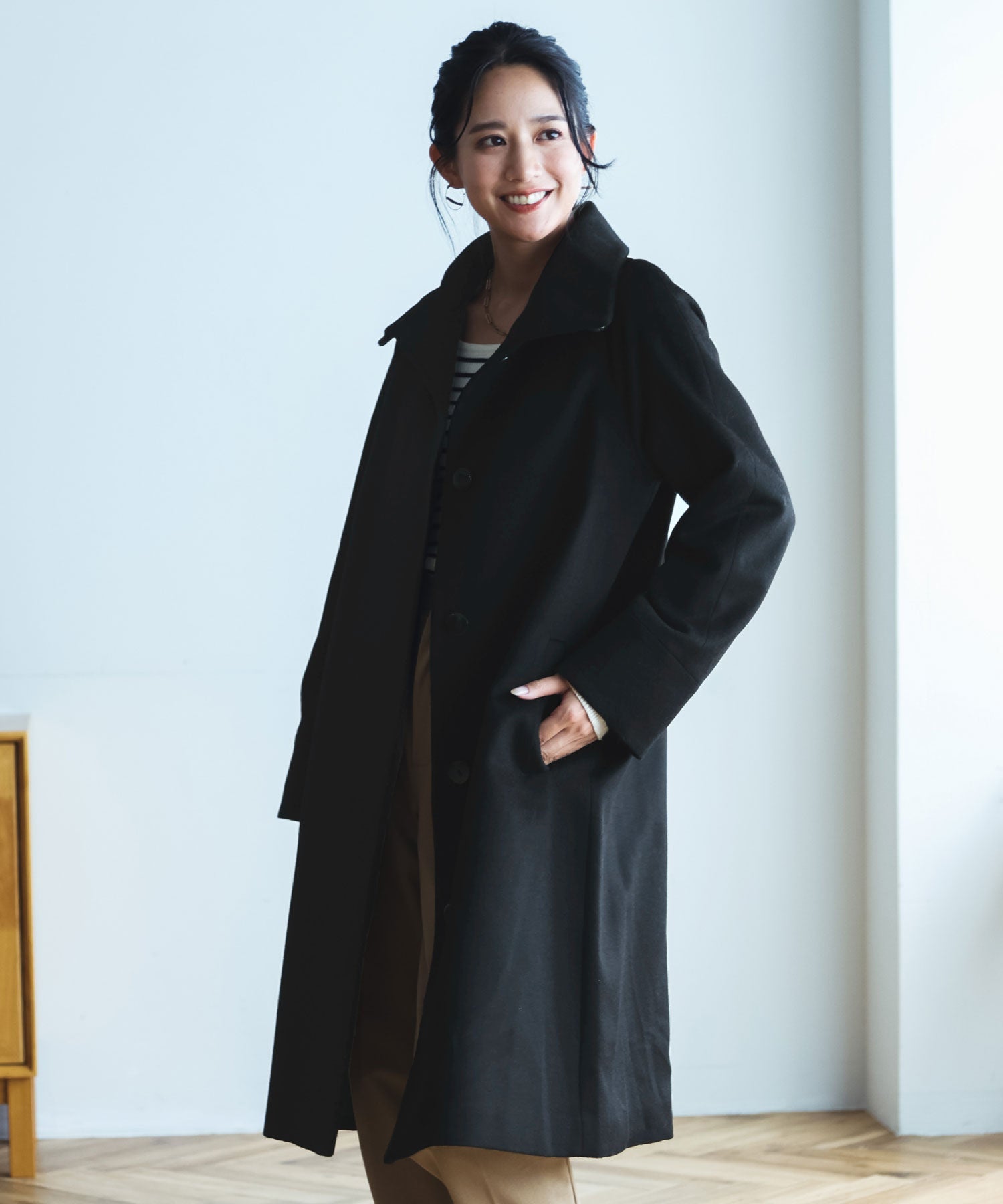 フィローモ Filomo [Filomo]スタンドカラーコートロングカシミヤ&ウール,ブラック