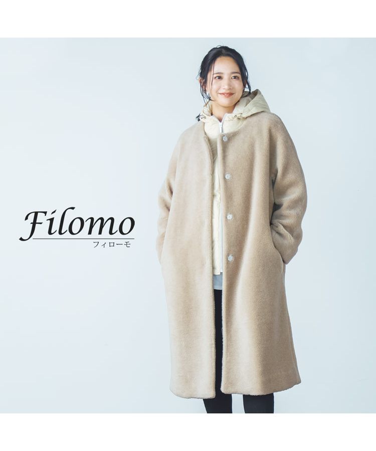 フィローモ Filomo [Filomo]ノーカラーデザインウールコートダウンベスト