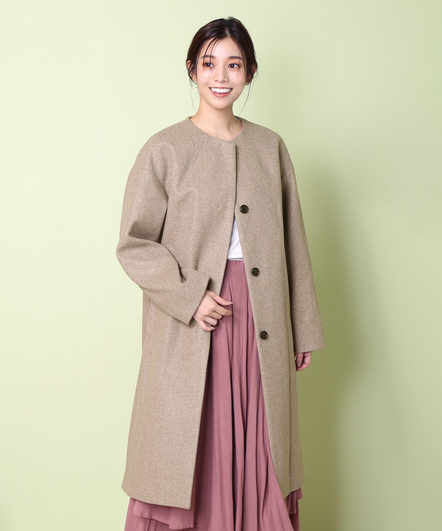 フィローモ Filomo [Filomo]ウールタッチノーカラーコートロング丈