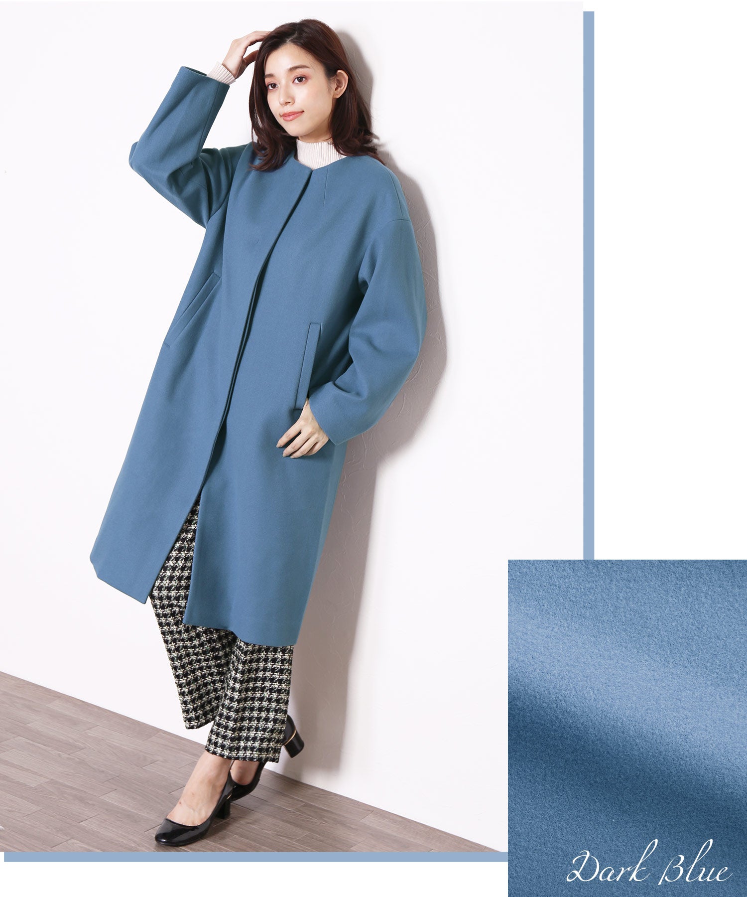 フィローモ Filomo [Filomo]ウールタッチノーカラーコートロング丈