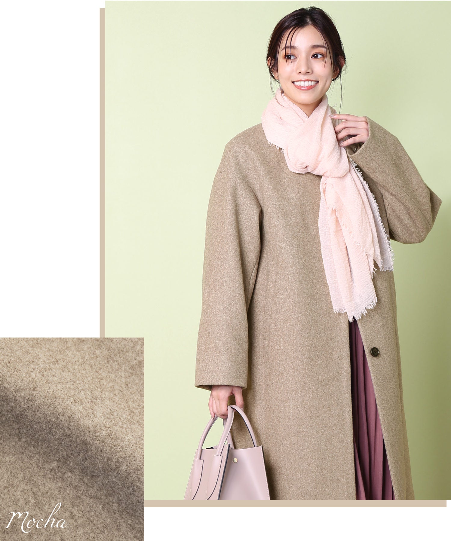 フィローモ Filomo [Filomo]ウールタッチノーカラーコートロング丈