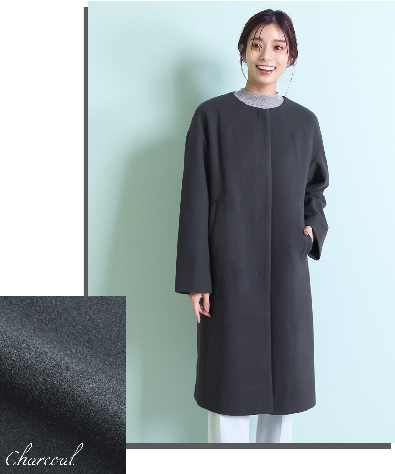 フィローモ Filomo [Filomo]ウールタッチノーカラーコートロング丈