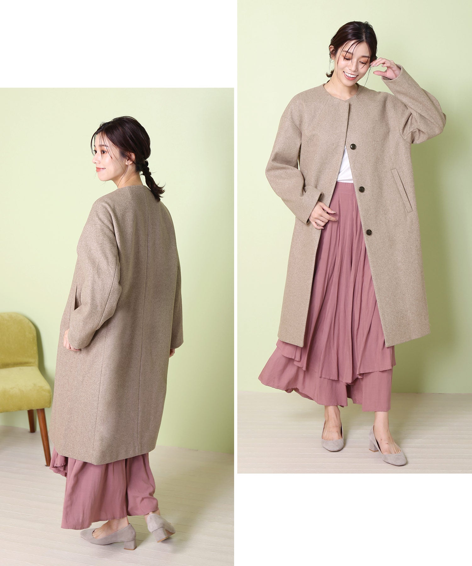 フィローモ Filomo [Filomo]ウールタッチノーカラーコートロング丈
