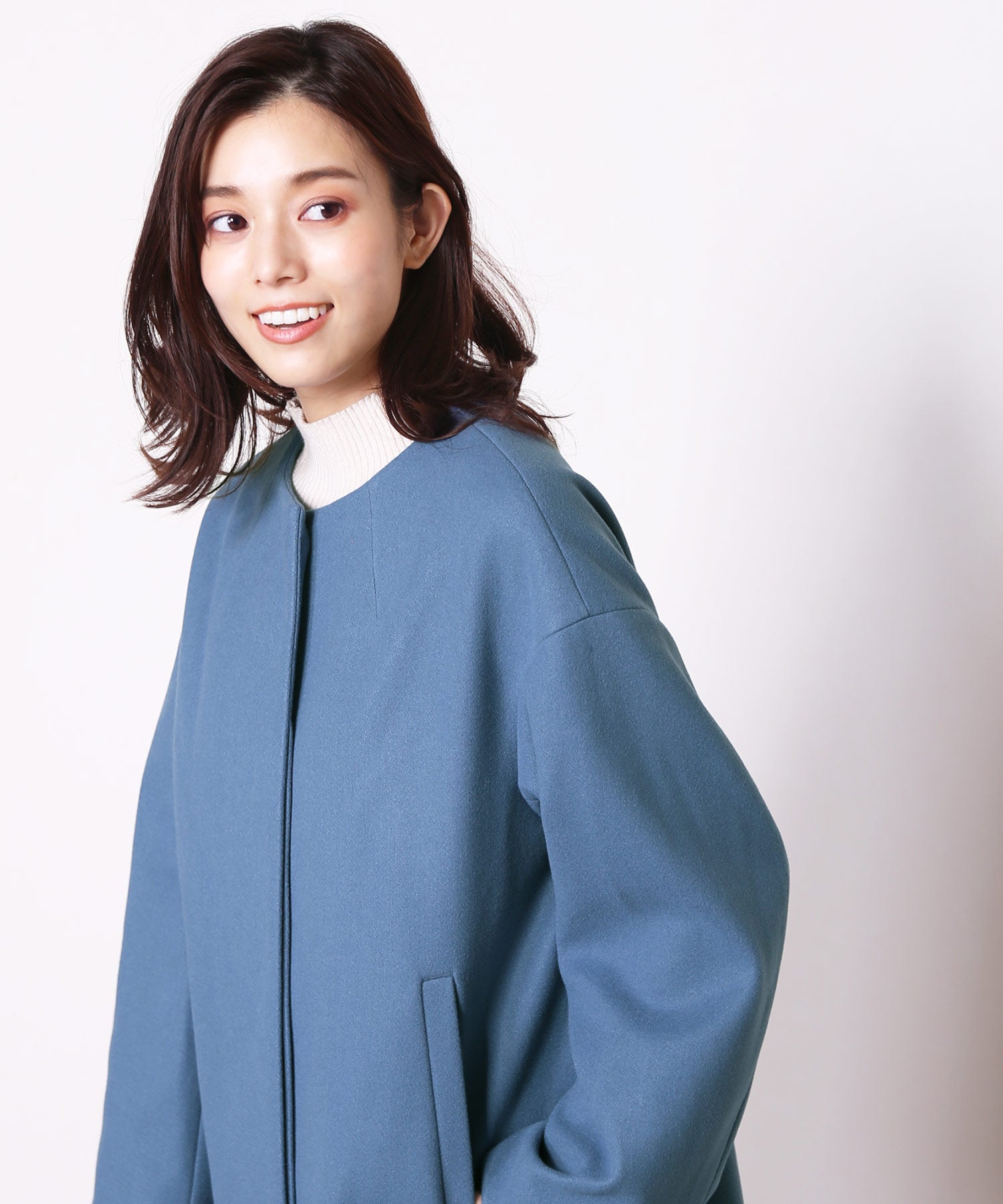 フィローモ Filomo [Filomo]ウールタッチノーカラーコートロング丈
