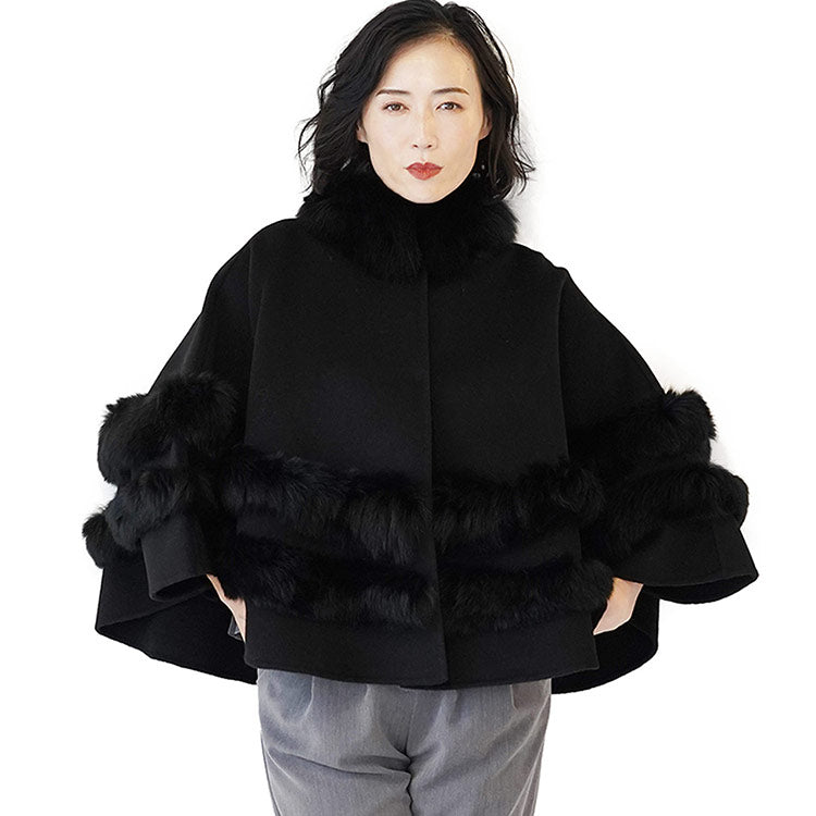 フィローモ Filomo [Filomo]カシミヤブレンドウールダブルフェイスケープ （ブラック） ブラック