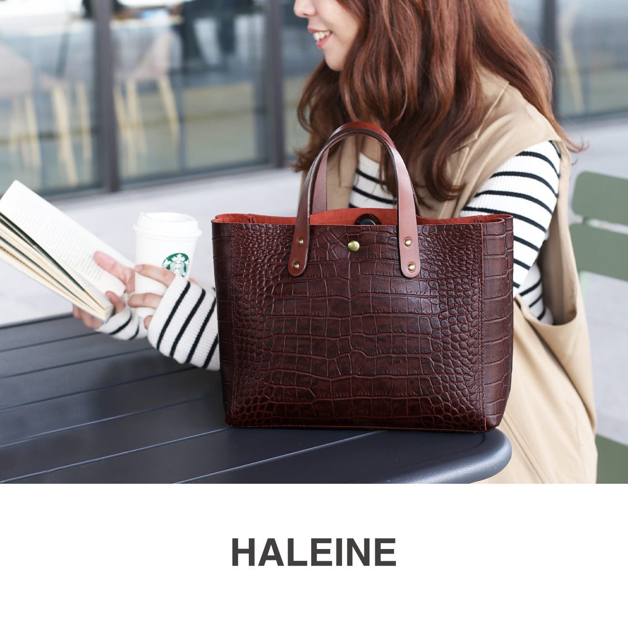 アレンヌ HALEINE [HALEINE]イタリアンクロコ型押しハンドバッグ日本製 （アンティークマスタード） アンティークマスタード