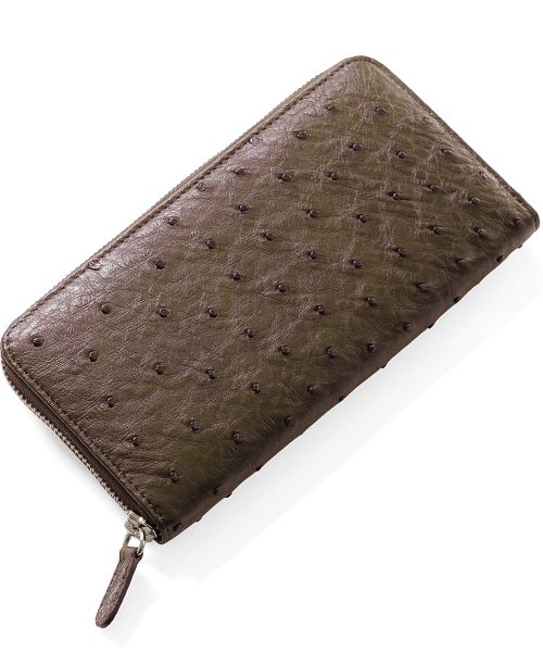 Arenne HALEINE [HALEINE] Ostrich Leather Round Long Wallet Full Point