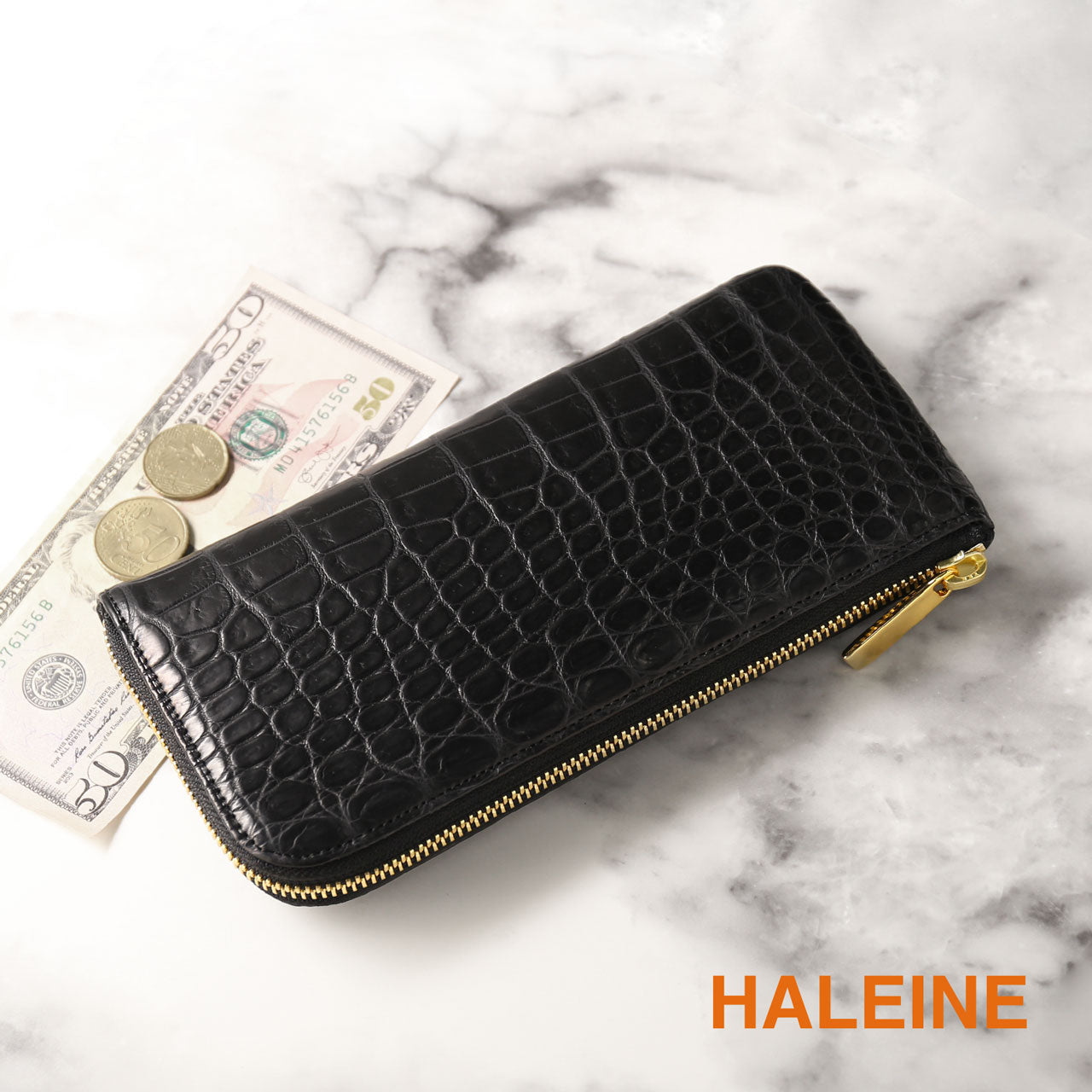 アレンヌ HALEINE [HALEINE]クロコダイル 長財布 日本製 L字ファスナー （ブラック） ブラック