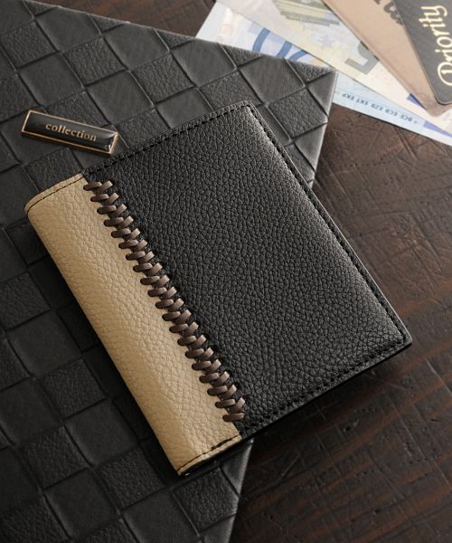 ミアボルサ Mia Borsa [Mia Borsa] 牛革レザー コンパクト 二つ折り財布 メンズ,ブラック×グレージュ
