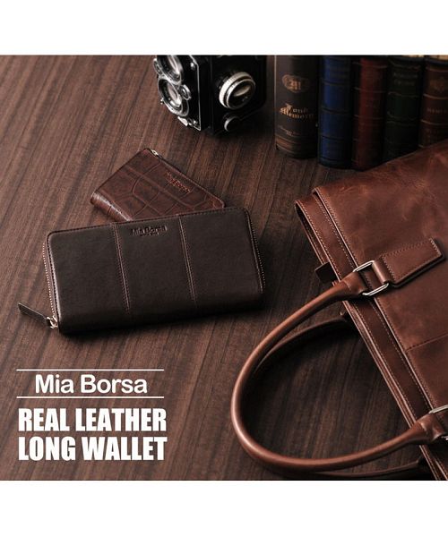 ミアボルサ Mia Borsa [Mia Borsa] 本革レザー ラウンドファスナー 長財布 メンズ