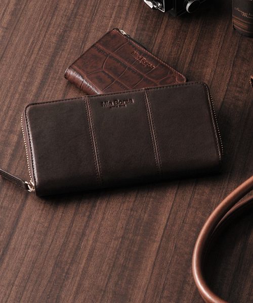 ミアボルサ Mia Borsa [Mia Borsa] 本革レザー ラウンドファスナー 長財布 メンズ,ダークブラウン