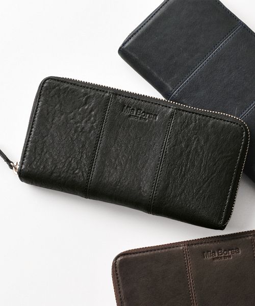 ミアボルサ Mia Borsa [Mia Borsa] 本革レザー ラウンドファスナー 長財布 メンズ,ブラック