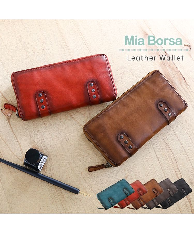 ミアボルサ Mia Borsa [Mia Borsa] 牛革レザーウォッシュ加工ラウンドファスナー長財布