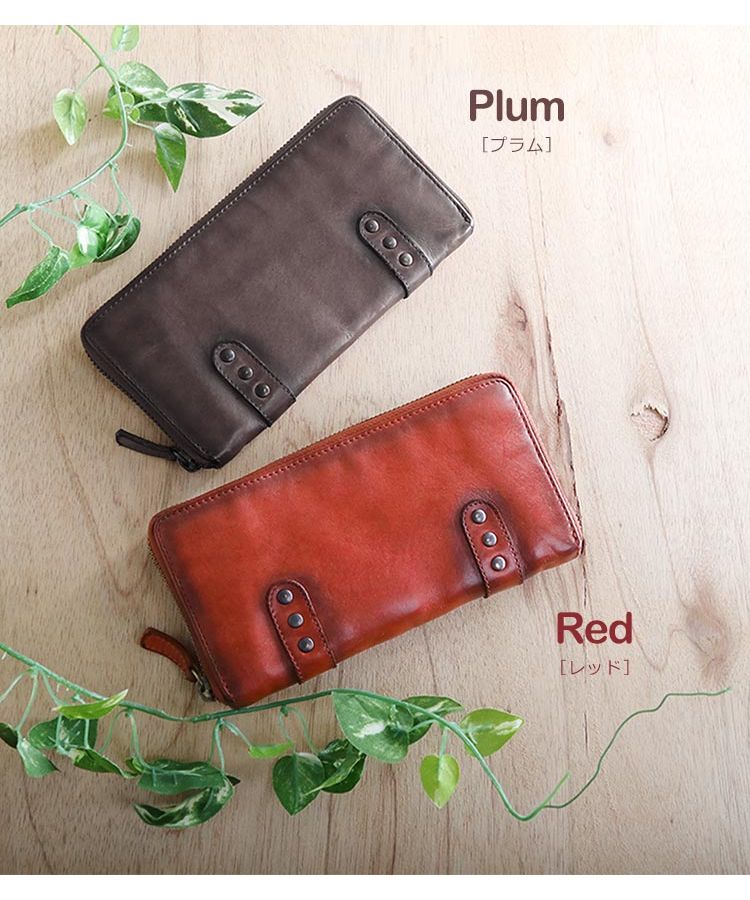 ミアボルサ Mia Borsa [Mia Borsa] 牛革レザーウォッシュ加工ラウンドファスナー長財布