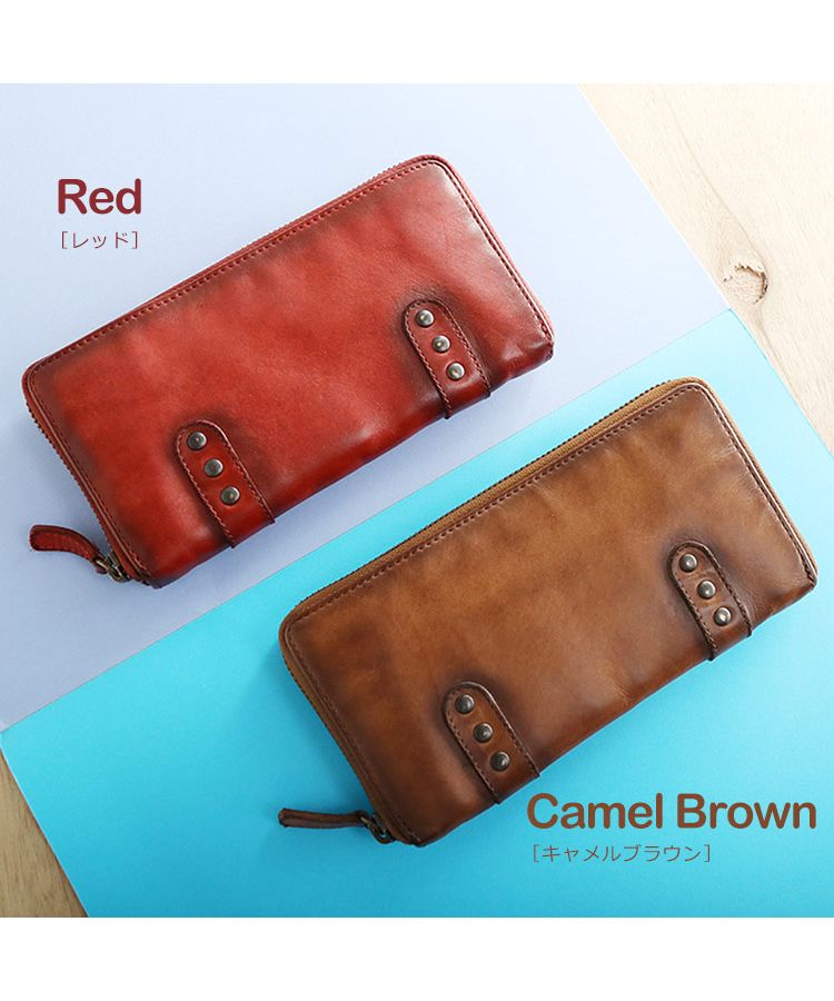 ミアボルサ Mia Borsa [Mia Borsa] 牛革レザーウォッシュ加工ラウンドファスナー長財布