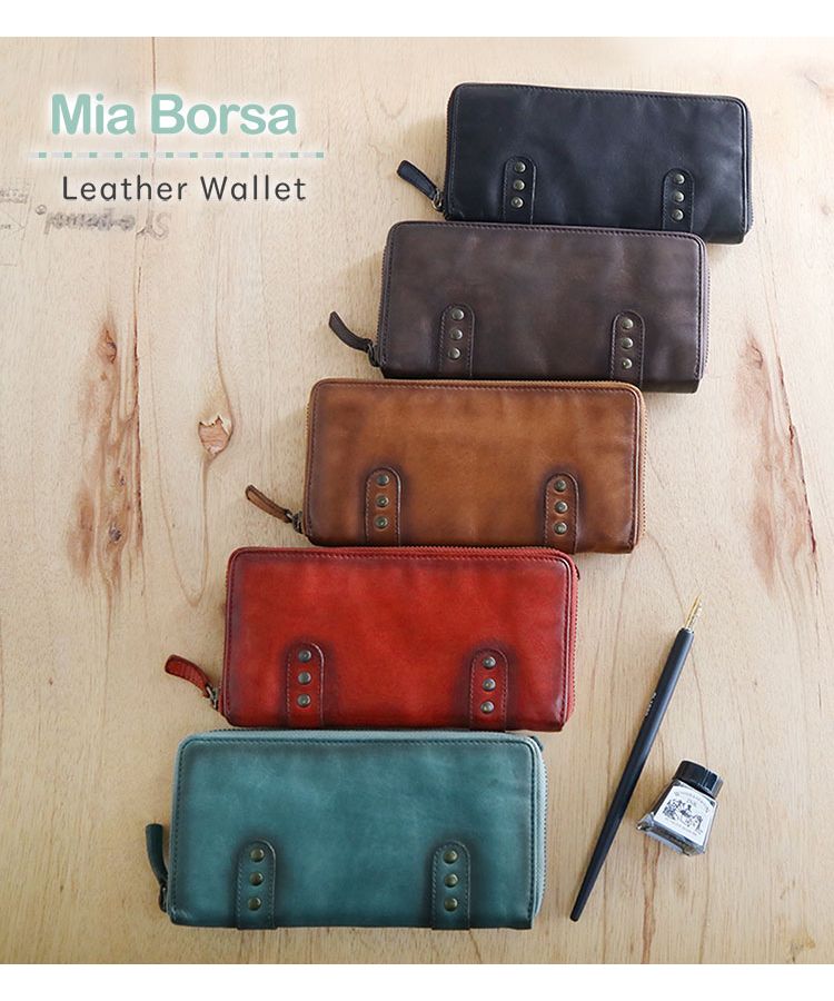 ミアボルサ Mia Borsa [Mia Borsa] 牛革レザーウォッシュ加工ラウンドファスナー長財布
