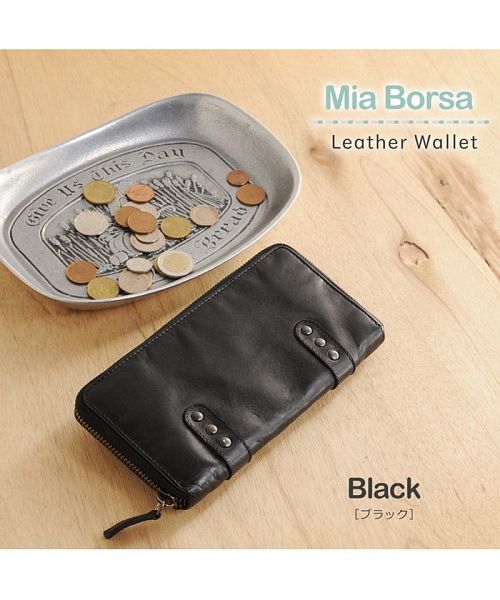 ミアボルサ Mia Borsa [Mia Borsa] 牛革レザーウォッシュ加工ラウンドファスナー長財布