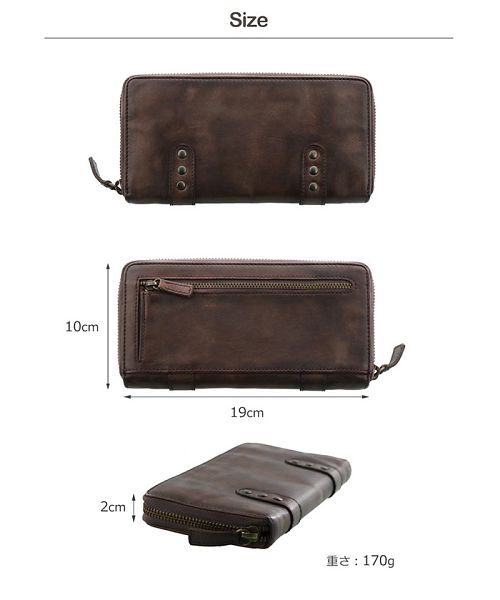 ミアボルサ Mia Borsa [Mia Borsa] 牛革レザーウォッシュ加工ラウンドファスナー長財布