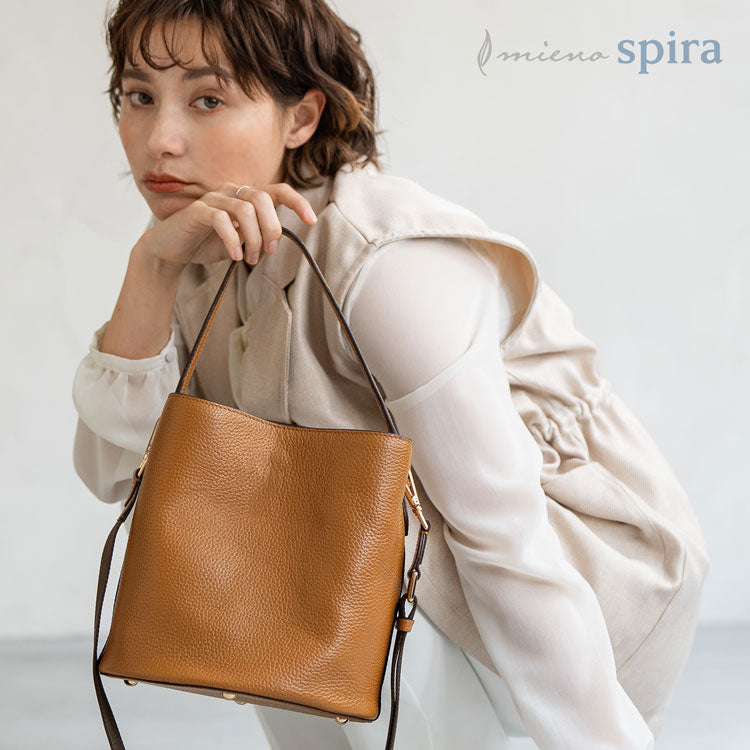 ミエノ mieno [mieno]本革レザーハンドバッグショルダーベルト付き （トープ） トープ
