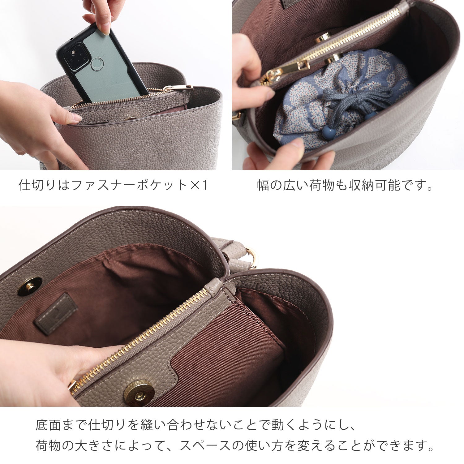 ミエノ mieno [mieno]本革レザーハンドバッグショルダーベルト付き （トープ） トープ