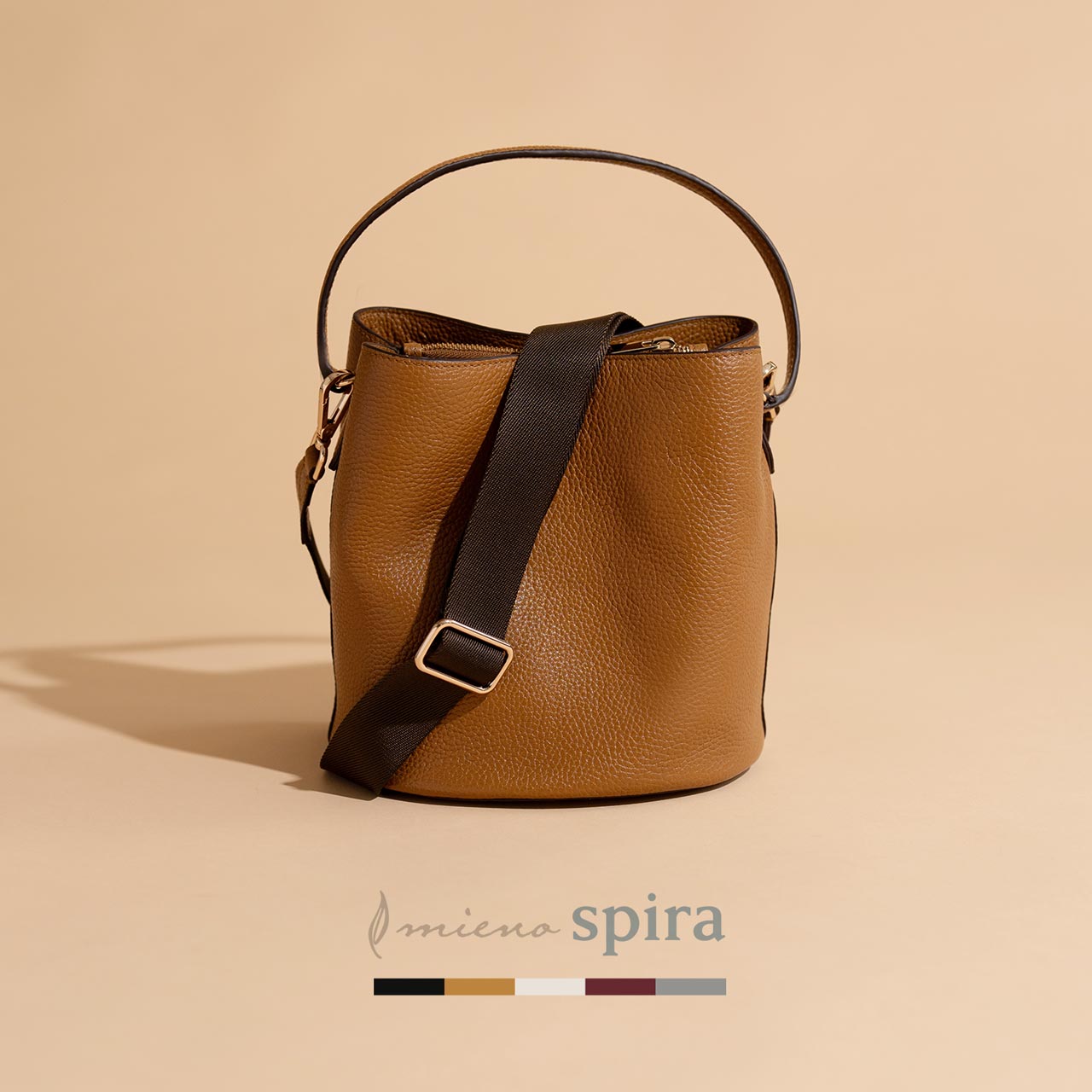 ミエノ mieno [mieno]本革レザーハンドバッグショルダーベルト付き （トープ） トープ