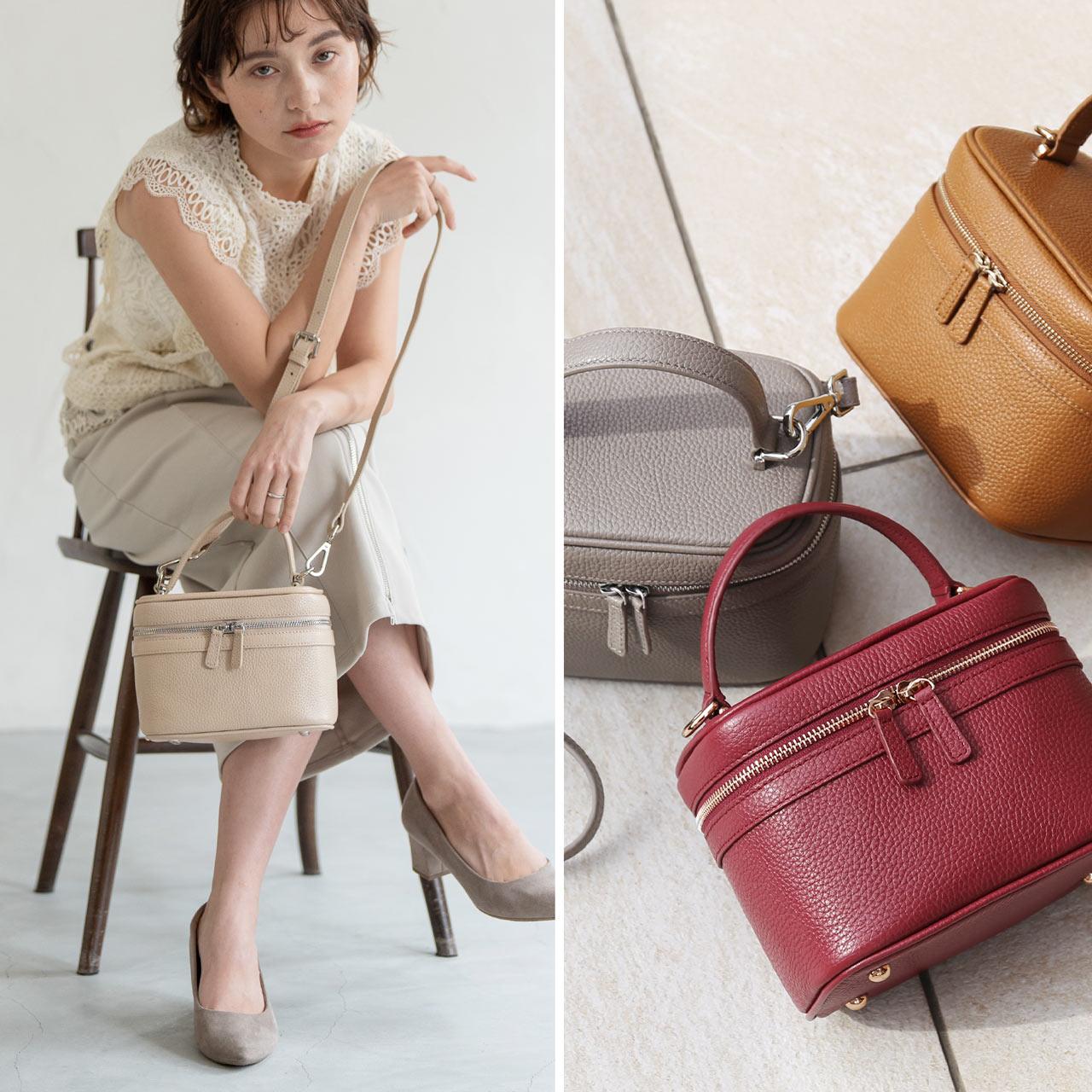 ミエノ mieno [mieno]牛革レザーバニティバッグ （キャメル(G)） キャメル(G)