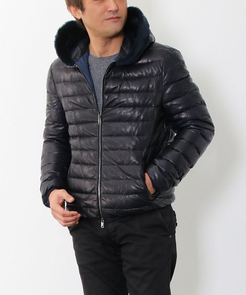 OLIVIERI [OLIVIERI] Lamb Leather Men's Down Jacket with Mouton Trim