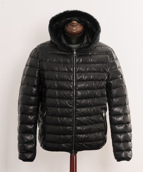 OLIVIERI [OLIVIERI] Lamb Leather Men's Down Jacket with Mouton Trim