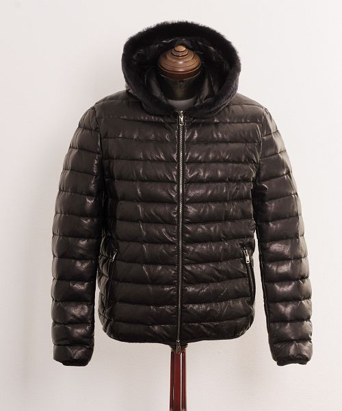 OLIVIERI [OLIVIERI] Lamb Leather Men's Down Jacket with Mouton Trim
