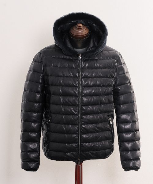 OLIVIERI [OLIVIERI] Lamb Leather Men's Down Jacket with Mouton Trim