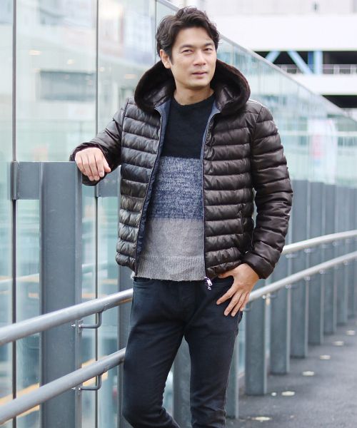 OLIVIERI [OLIVIERI] Lamb Leather Men's Down Jacket with Mouton Trim