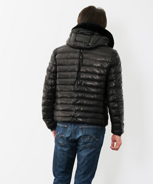 OLIVIERI [OLIVIERI] Lamb Leather Men's Down Jacket with Mouton Trim