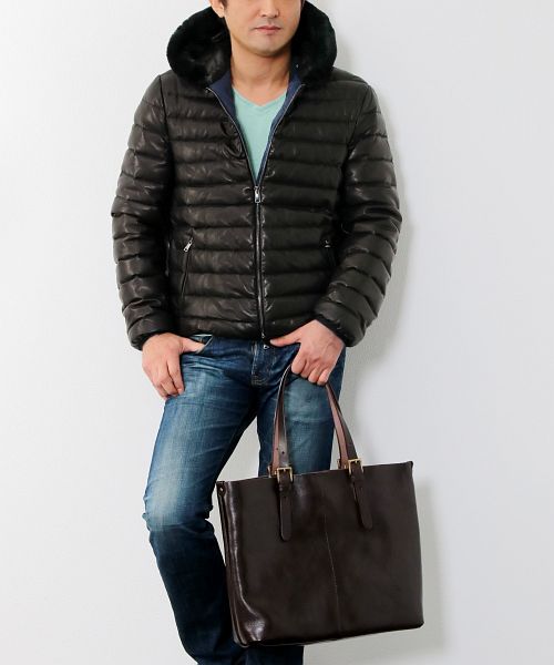 OLIVIERI [OLIVIERI] Lamb Leather Men's Down Jacket with Mouton Trim