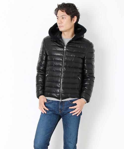 OLIVIERI [OLIVIERI] Lamb Leather Men's Down Jacket with Mouton Trim