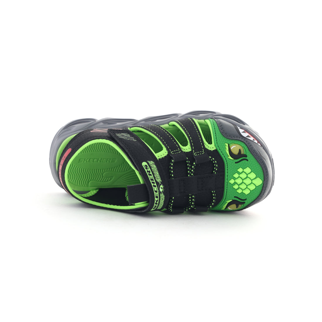 スケッチャーズ SKECHERS ジュニア キッズ 子供靴 男の子 サンダル Sライツ サーモフラッシュ ハイドロフレア 400613L 光る靴 恐竜 （ブラック/ライム） ブラック/ライム