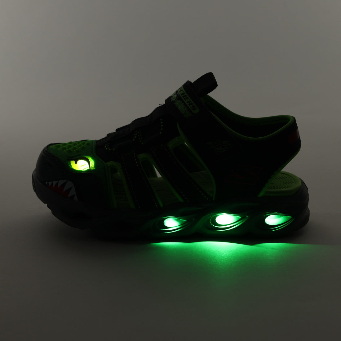 スケッチャーズ SKECHERS ジュニア キッズ 子供靴 男の子 サンダル Sライツ サーモフラッシュ ハイドロフレア 400613L 光る靴 恐竜 （ブラック/ライム） ブラック/ライム