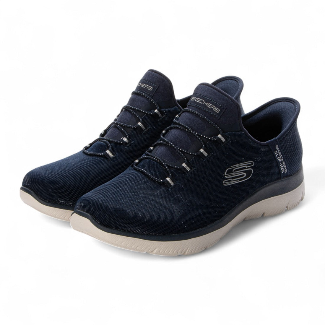 スケッチャーズ SKECHERS SLIP-INS:SUMMITS - CLASSY NIGHT（スリップインズ：サミッツ - クラッシーナイト）スリッポンスニーカー ワイドフィット 150128W （ネイビー/シルバー） ネイビー/シルバー