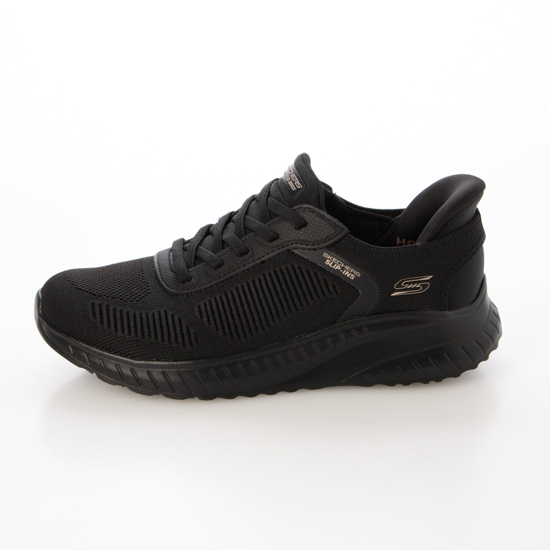 スケッチャーズ SKECHERS SLIP-INS:BOBS SPORT SQUAD CHAOS - CURRENT MUSE（スリップインズ：ボブス スクワッド カオス - カレント ミューズ）バンジーレーススニーカー 118312 （ブラック/ブラック） ブラック/ブラック
