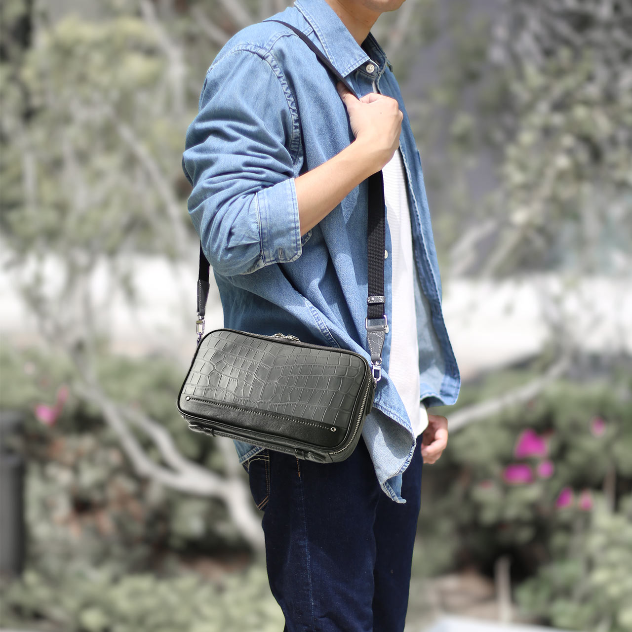 サンキョウショウカイ 三京商会 クロコダイルレザー2way クラッチバッグ ボディバッグ メンズ （ブラック） ブラック