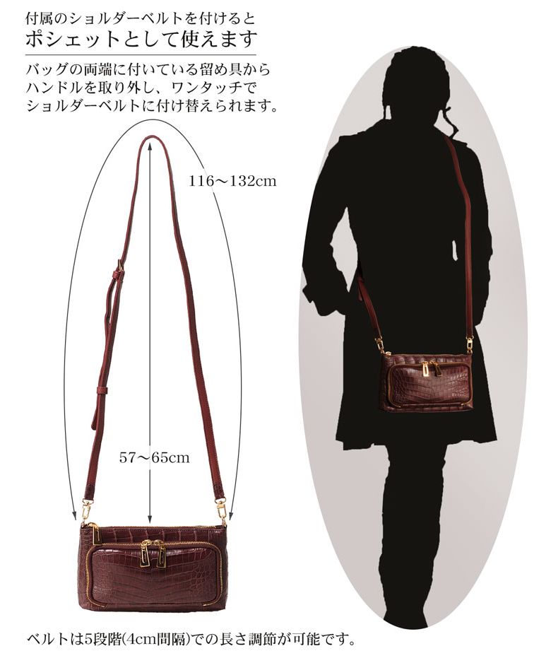 サンキョウショウカイ 三京商会 クロコダイルレザーお財布ショルダーバッグ