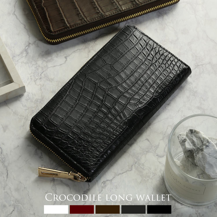 Sankyo Shokai Nile Crocodile Long Wallet Matte Finish Round Zipper