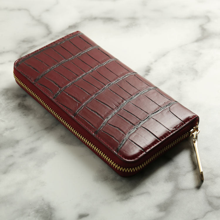 Sankyo Shokai Nile Crocodile Long Wallet Matte Finish Round Zipper