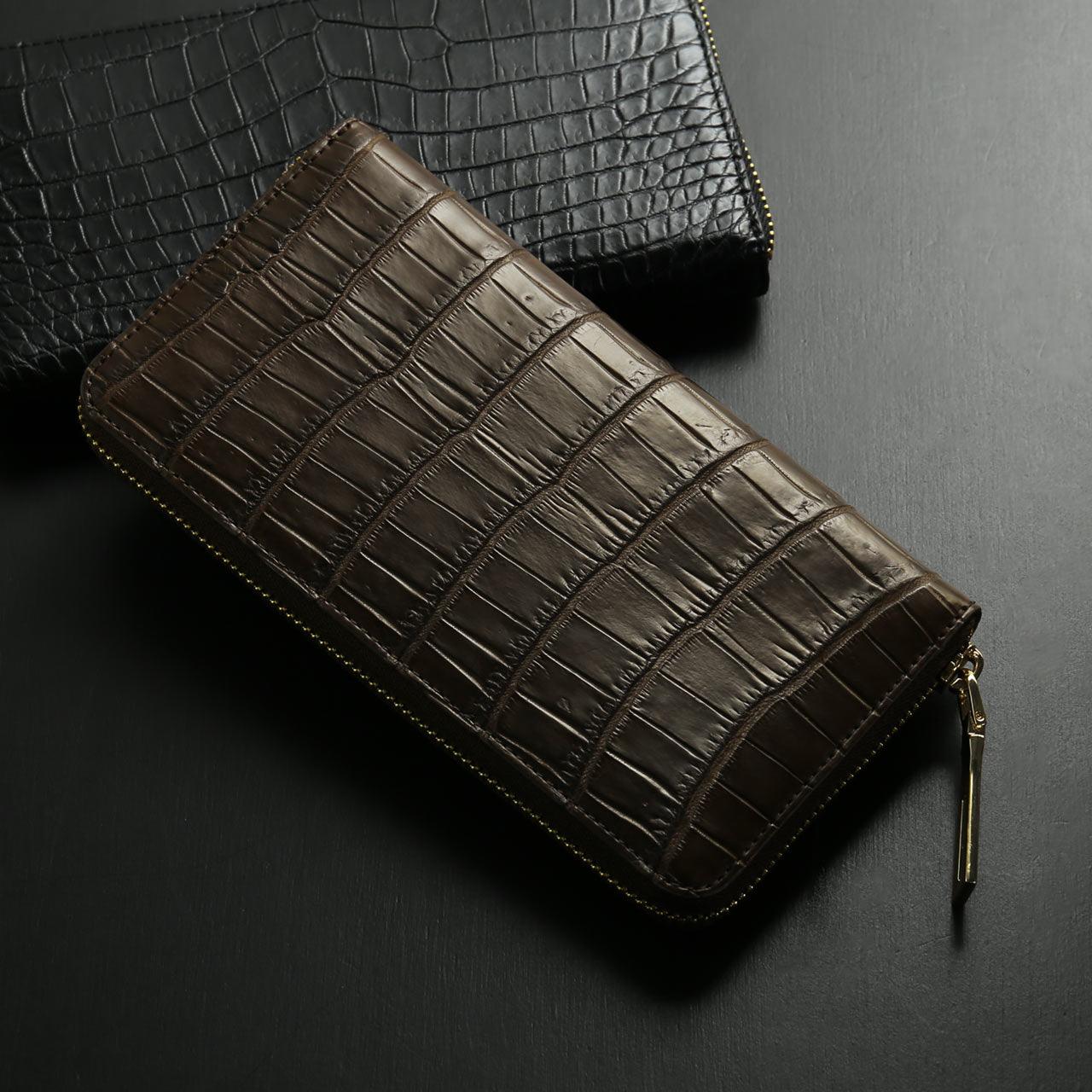 サンキョウショウカイ 三京商会 ナイル クロコダイル 長財布 マット加工 ラウンドファスナー （ダークブラウン） ダークブラウン