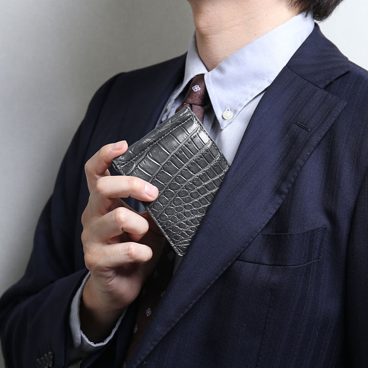 サンキョウショウカイ 三京商会 クロコダイルレザー マネークリップ （グレー） グレー